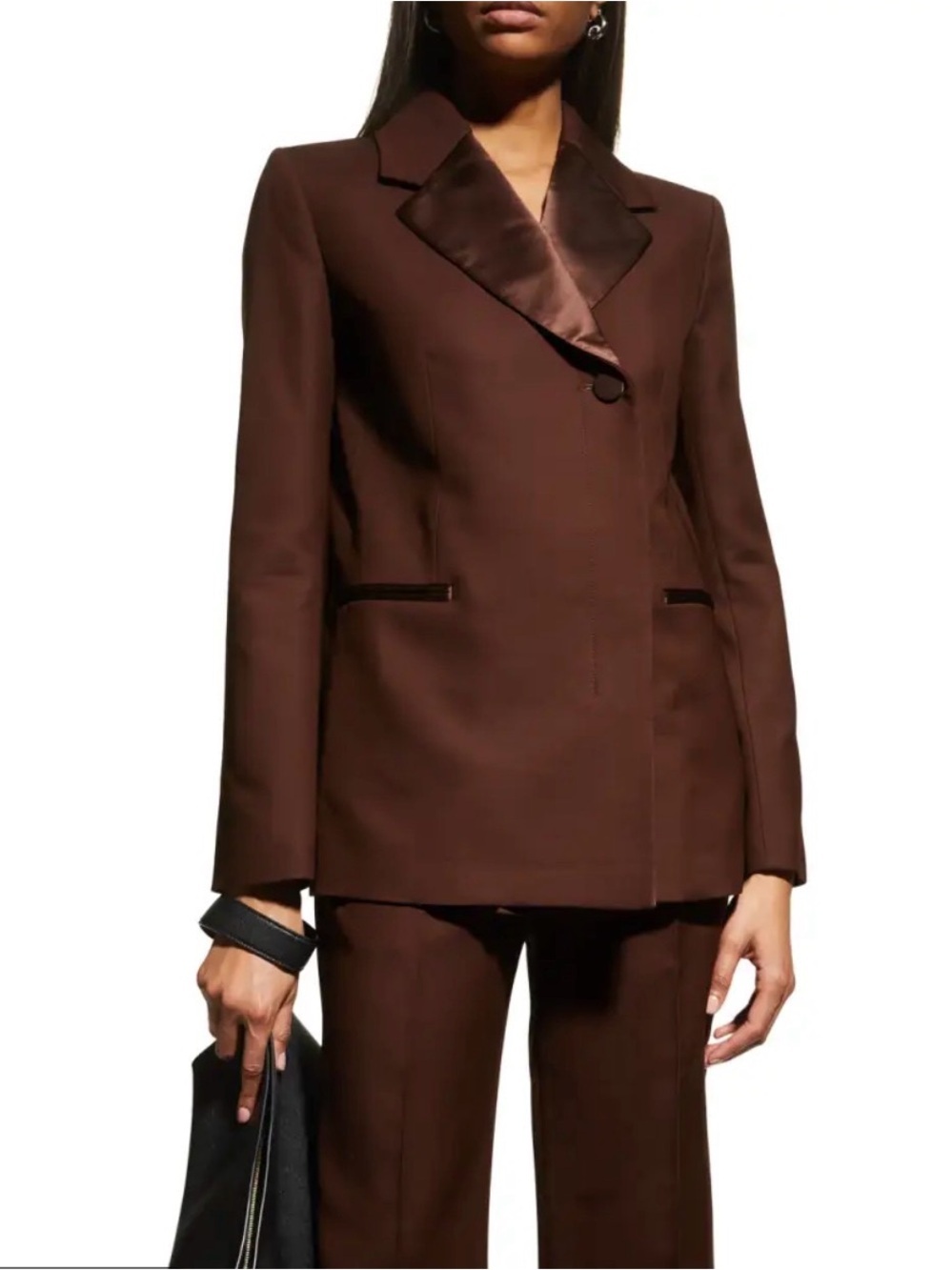 New NWT Khaite Women's Johnson Satin Lapel Blazer in Brown